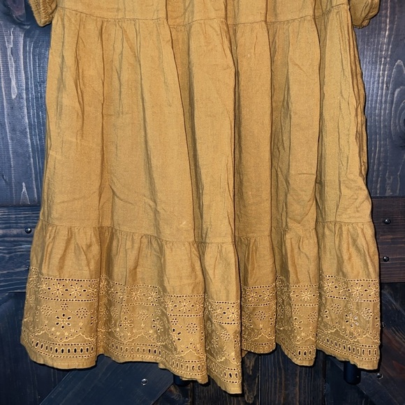 Old Navy Women's Peasant Boho Dress Size 2X Golden Brown Eyelet Ruffle Balloon - Picture 4 of 14